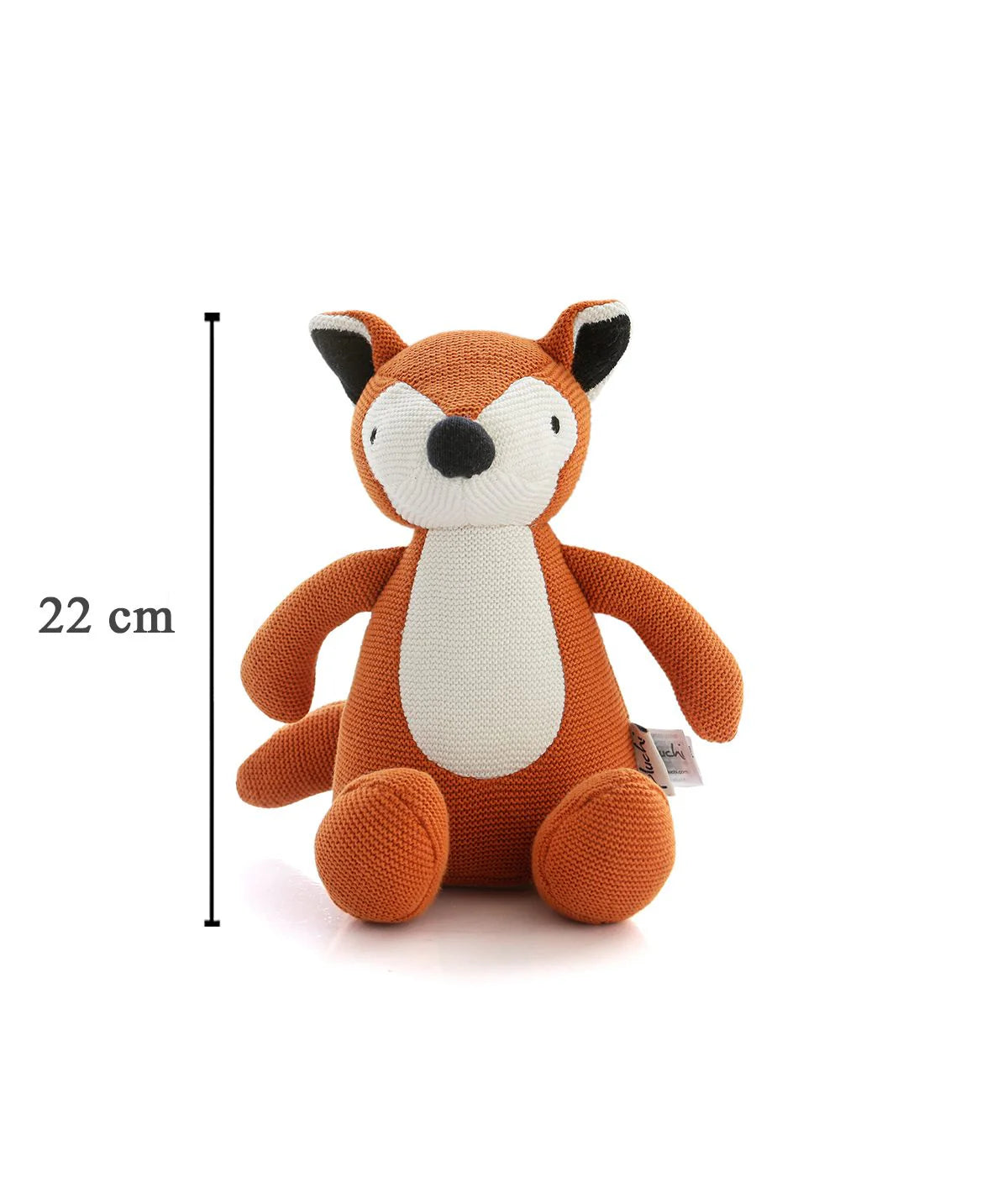 The Timid Fox - Cotton Knitted Stuffed Soft Toy For Babies & Kids (Bright Orange & Natural)
