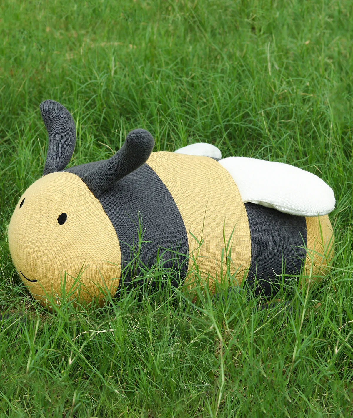 Honey Bee Cotton Knitted Stuffed Soft Toy (Dark Grey & Honey Gold)