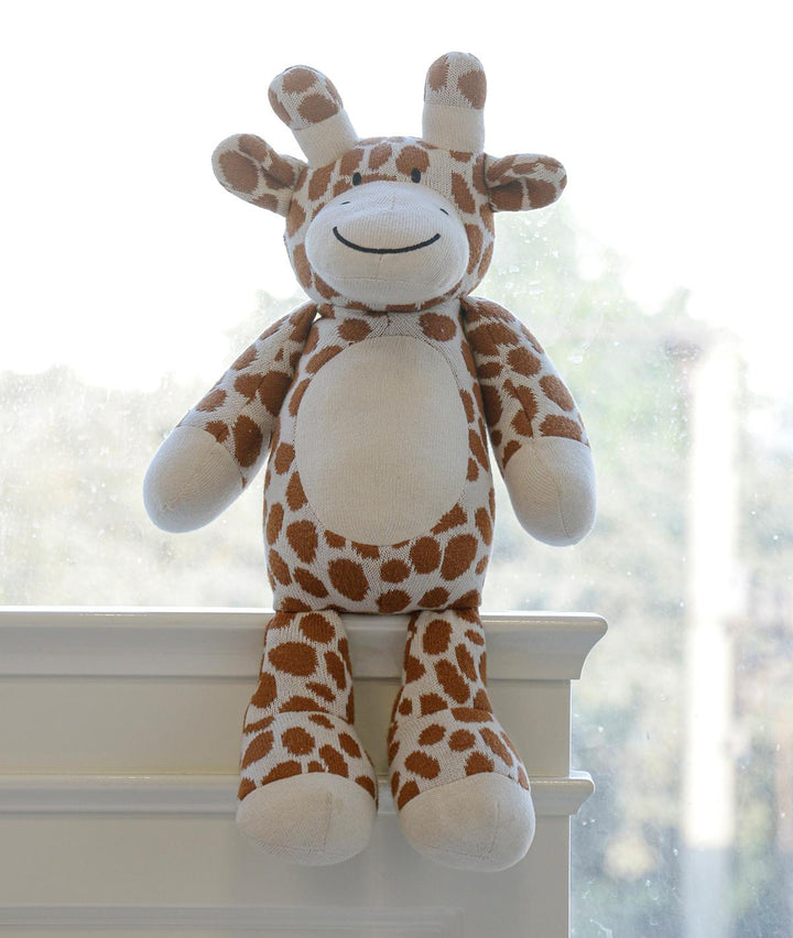 Tall Giraffe - Cotton Knitted Stuffed Soft Toy For Babies & Kids (Cashew Rust / Ivory)