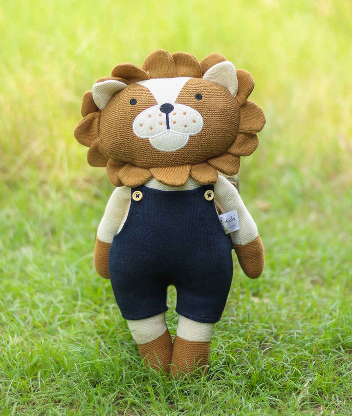 Little Leo Cotton Knitted Stuffed Soft Toy for Babies & Kids (Bronze & Dark Navy )