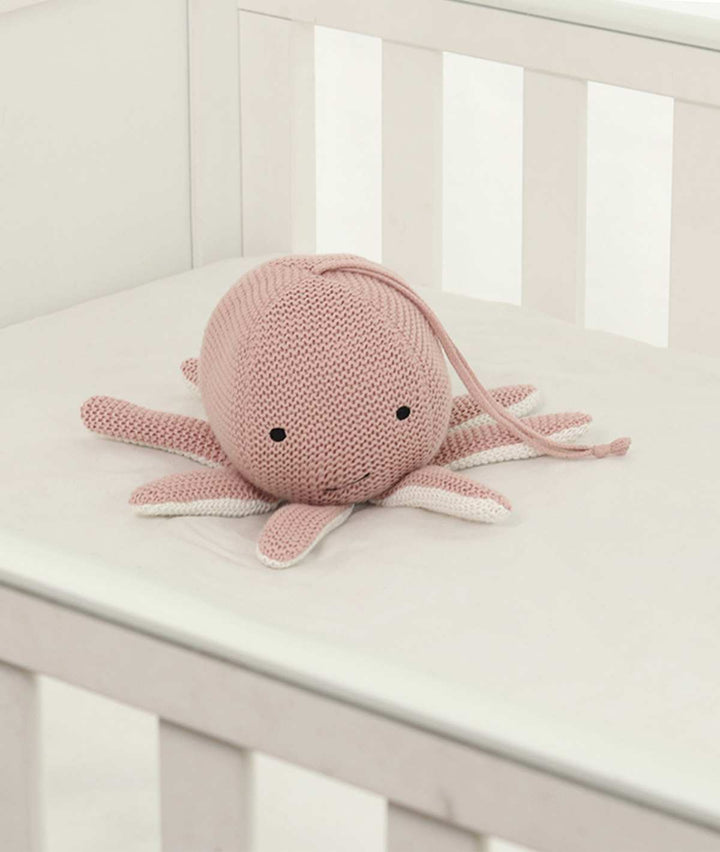 Ozy Octopus Cotton Knitted Stuffed Soft Music Toy (Cameo Pink & Ivory)