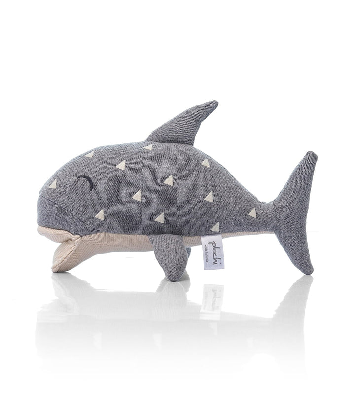 Baby Shark Cotton Knitted Stuffed Soft Toy (Light Grey Melange & Natural)