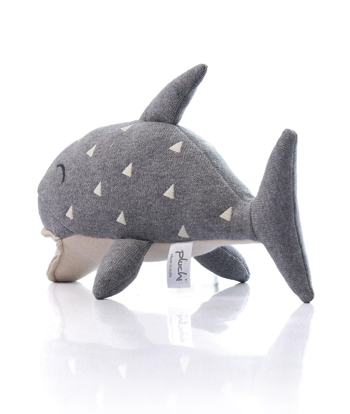 Baby Shark Cotton Knitted Stuffed Soft Toy (Light Grey Melange & Natural)