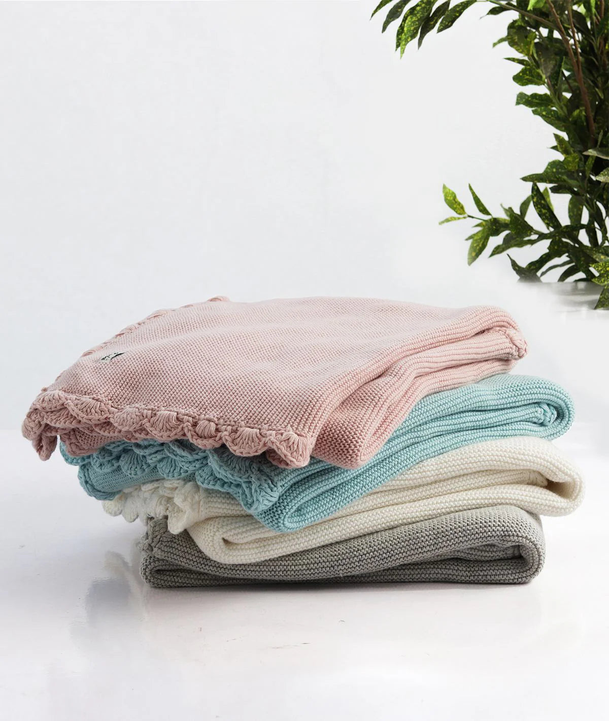 Teddy Bear- Baby Blue Cotton Knitted All Season AC Blanket with Cuddle Cloth Set for Babies
