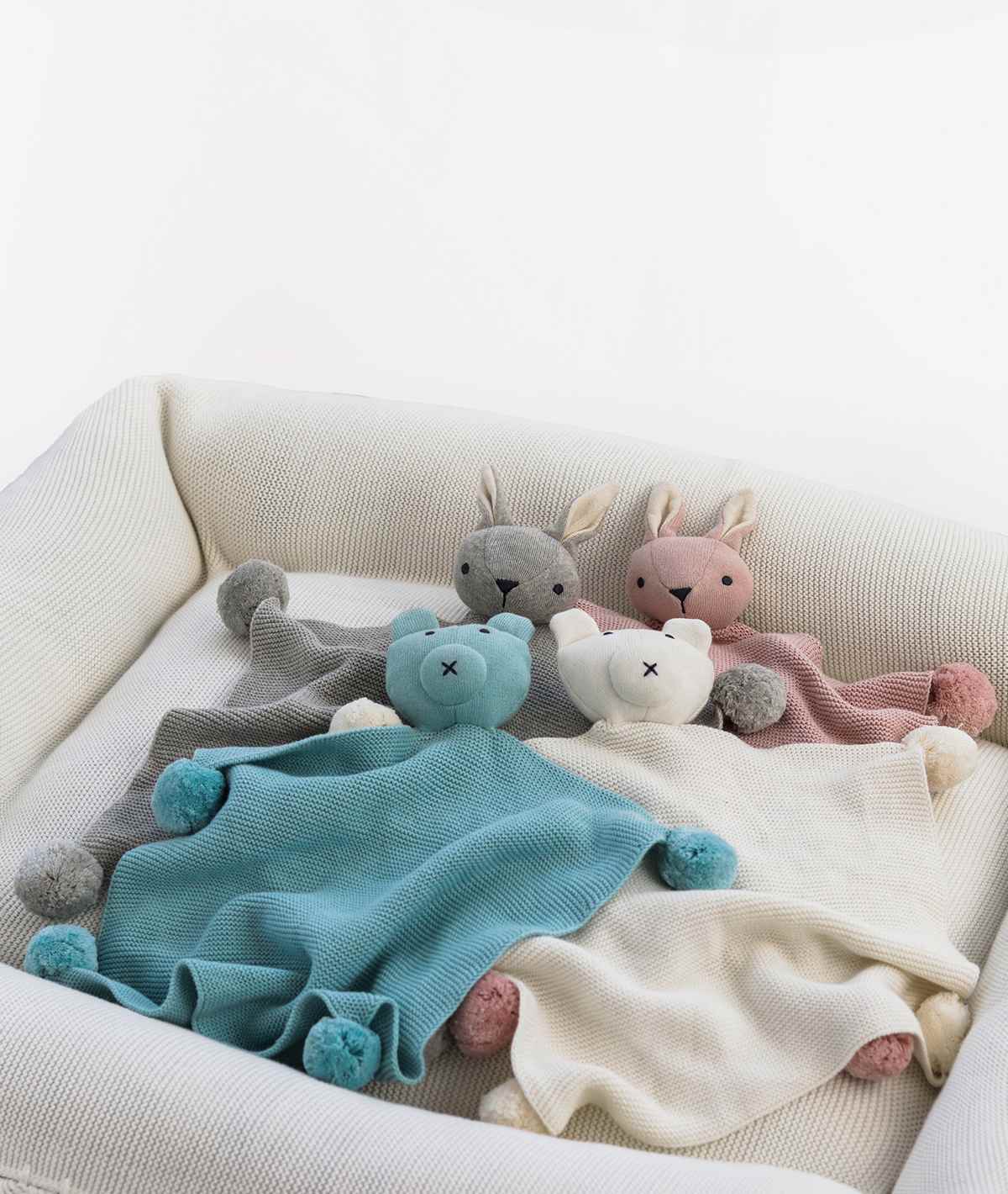 Teddy Bear- Baby Blue Cotton Knitted All Season AC Blanket with Cuddle Cloth Set for Babies